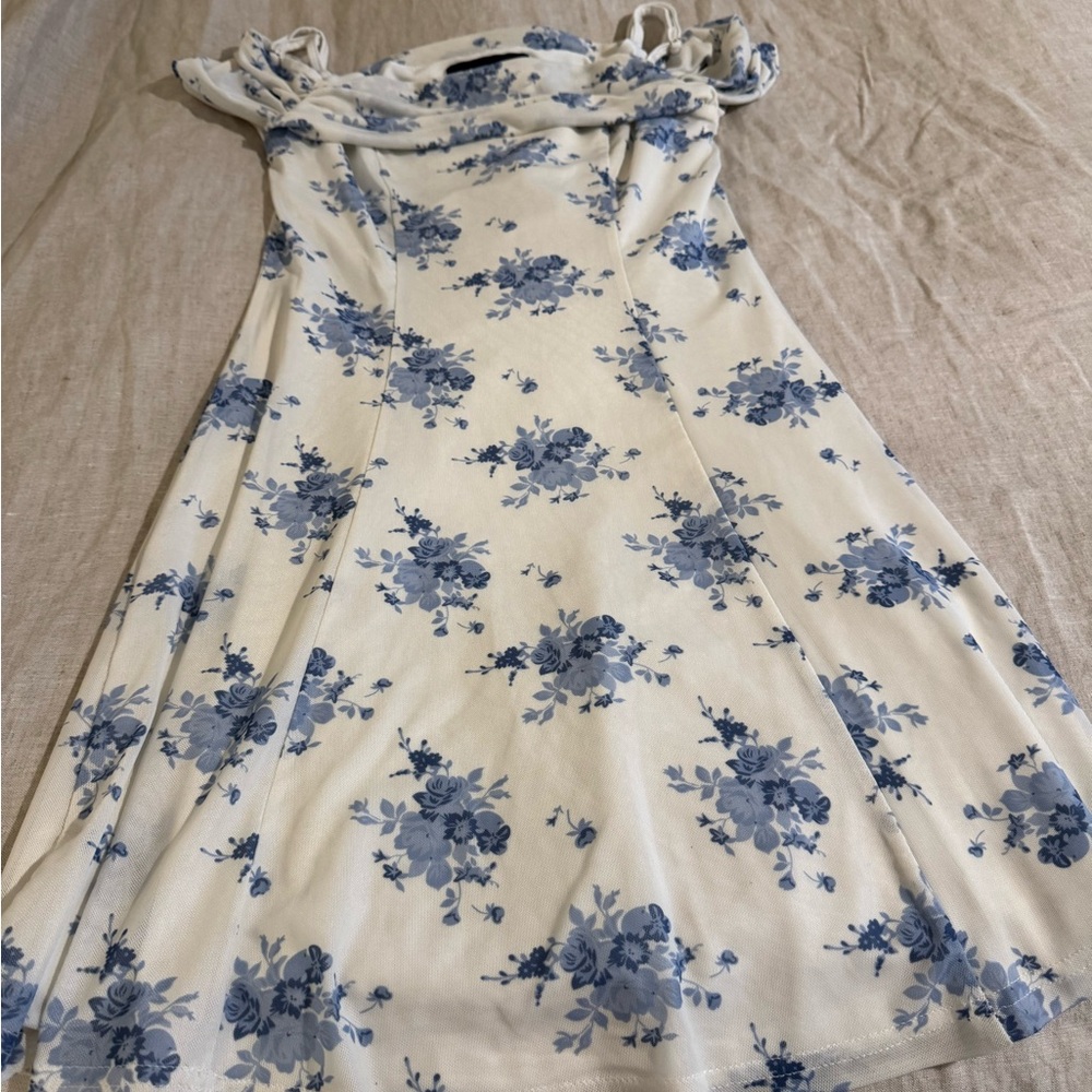Cider White and Blue Floral Mini Dress